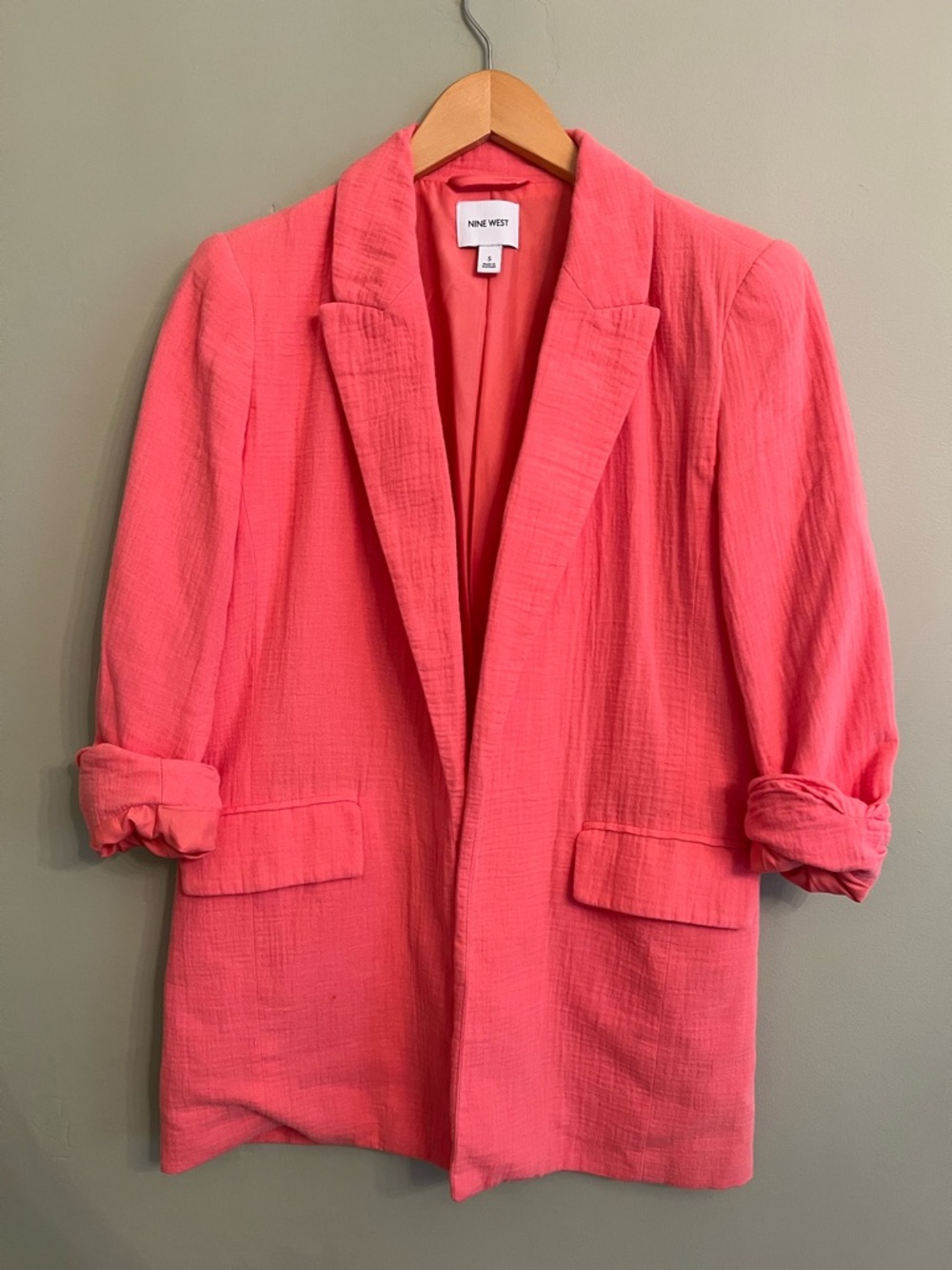 Nine West Bright Coral Pink Open-Front Blazer Jacket